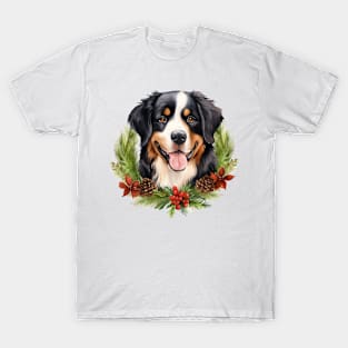 Christmas Bernese Mountain Dog Wreath T-Shirt